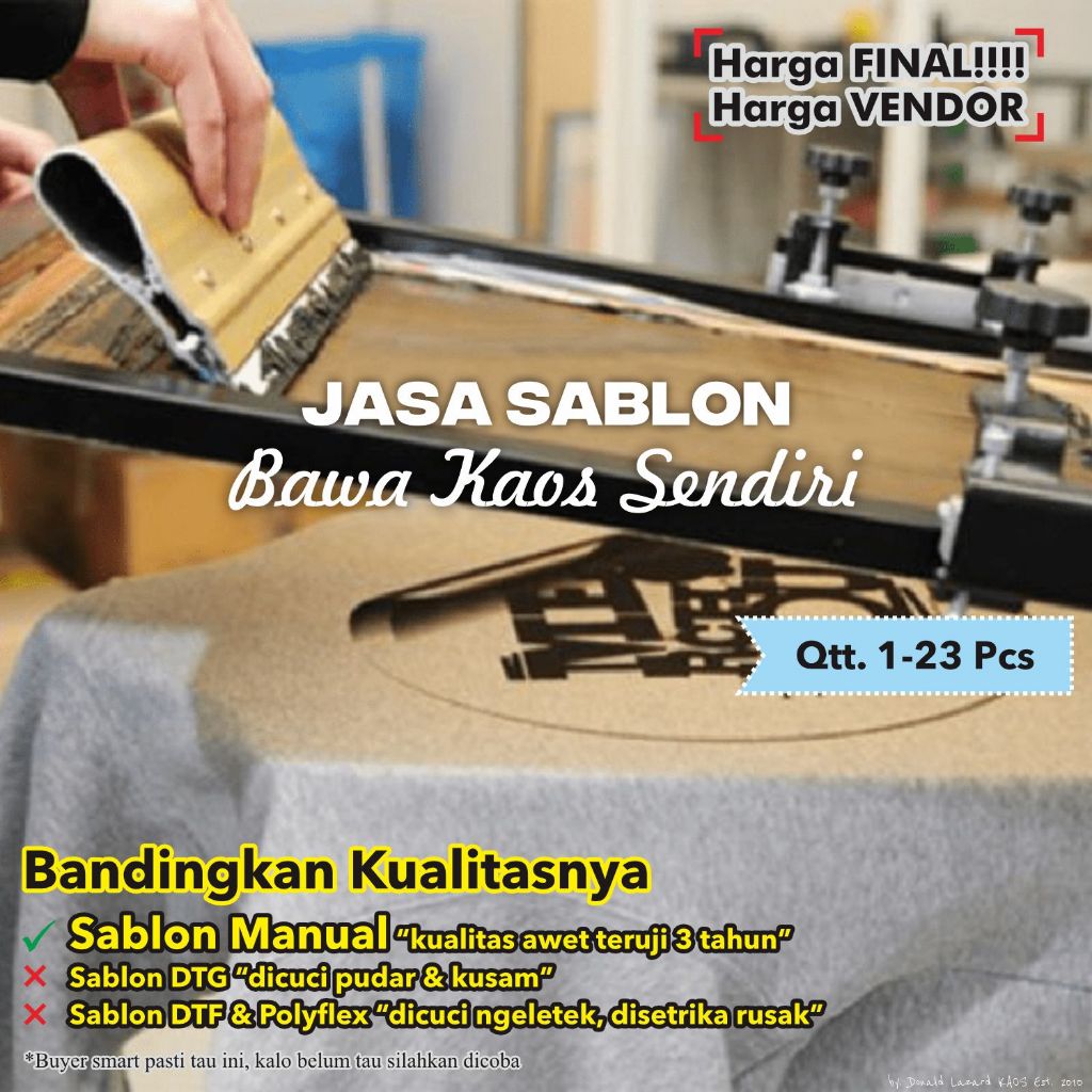 Jasa Sablon Kaos Custom Satuan - Sablon Manual Rubber HQDL PLAST Lebih dari Plastisol biasa