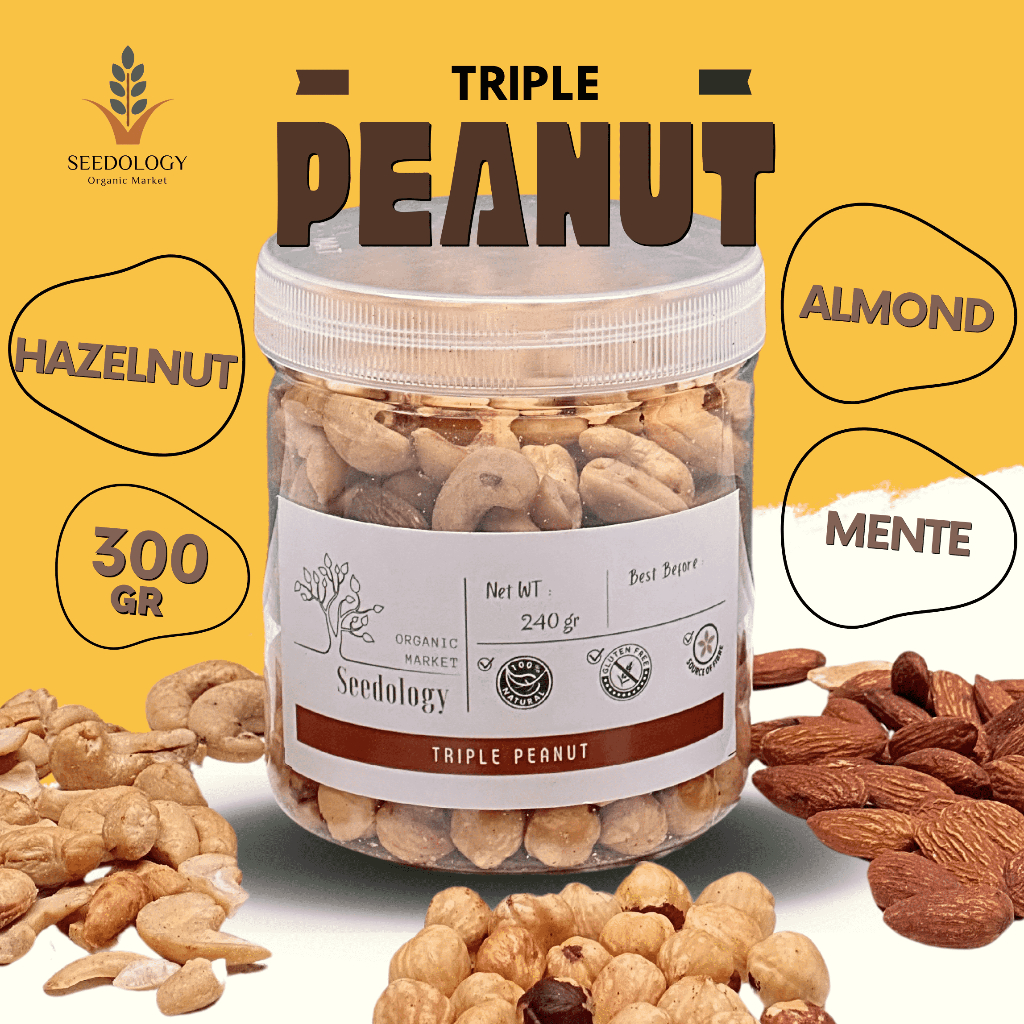 

Triple Peanut Almond + Mente + Hazelnut (Toples) 300gr - Roasted Nuts