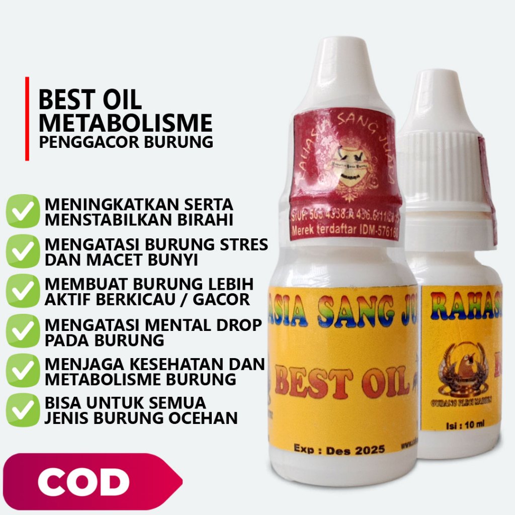 BEST OIL METABOLISME MENINGKATKAN BIRAHI BURUNG PLECI KOLIBRI SOGON 10ml
