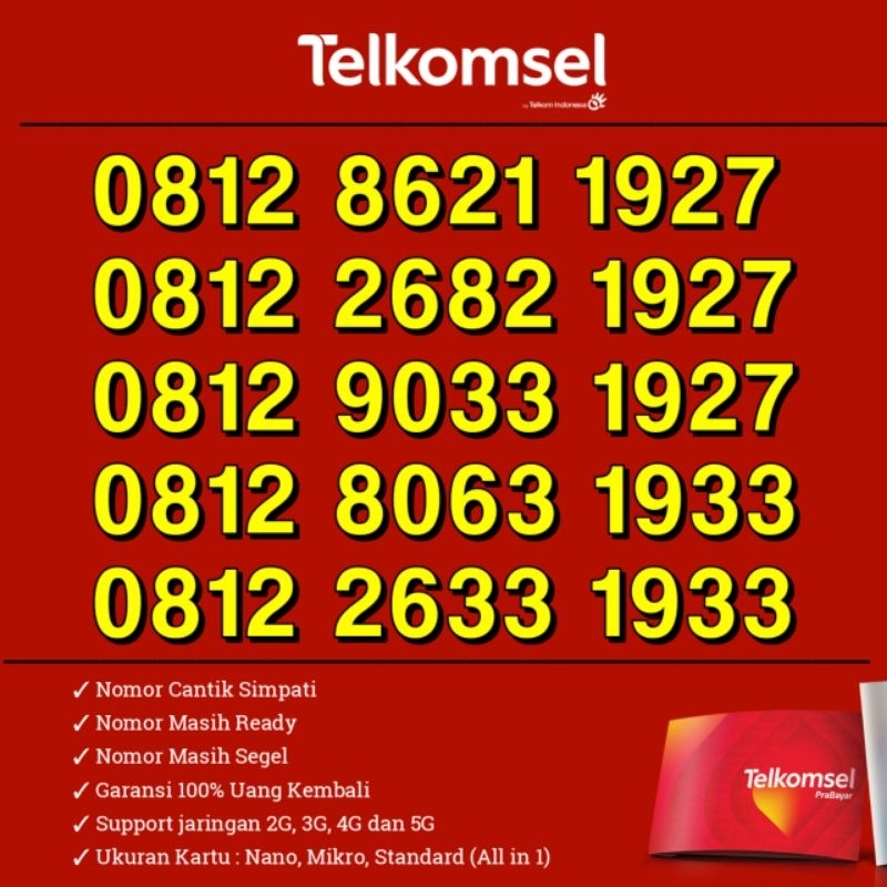 Nomor Cantik Tahun Telkomsel Simpati 1922 1927 1933 1945 1908 1903