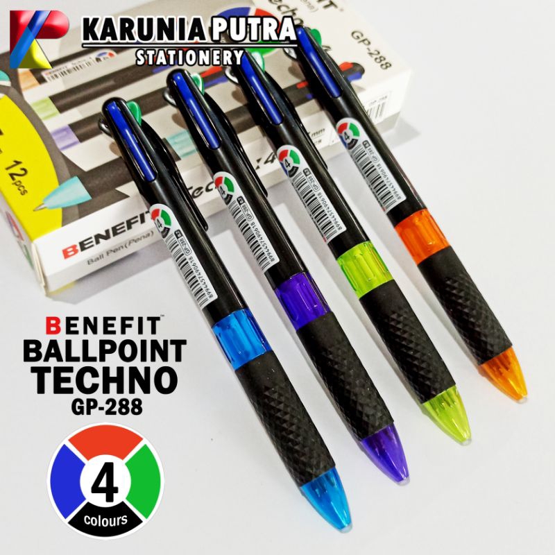 

Pulpen Cetek 4 Warna Benefit GP-288 Techno Hitam Biru Merah Hijau