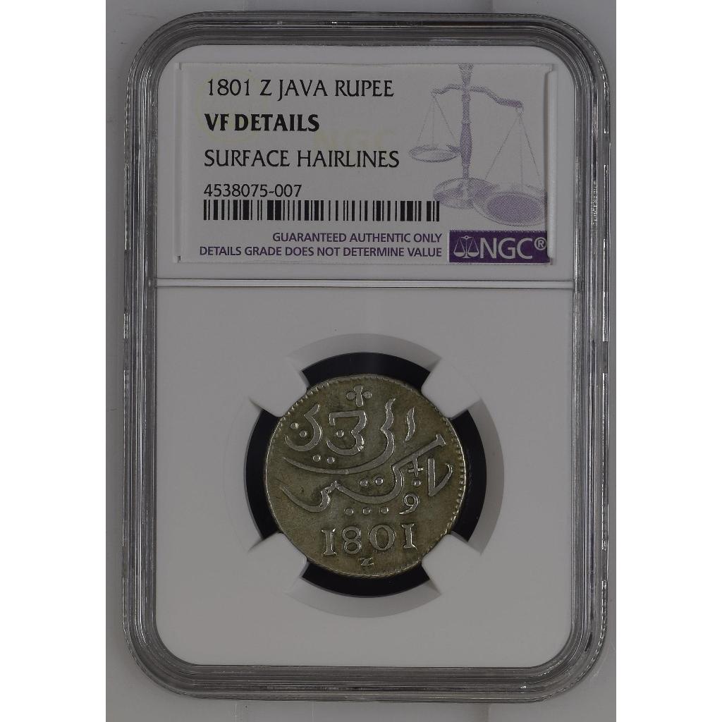 Koin Perak Kuno 1801 Z JAVA RUPEE NGC VF Details