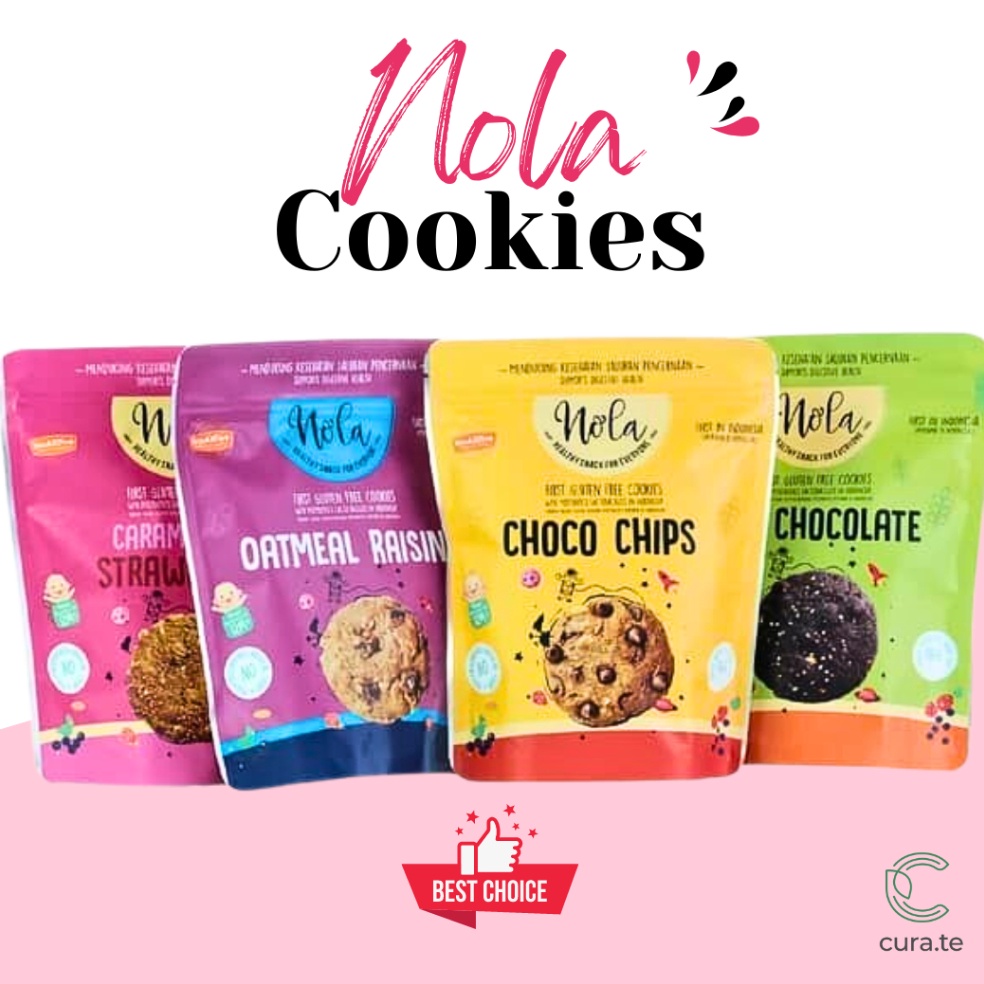 

OTG221 Terkece SeRI NOLA COOKIES GLUTEN FREE 75GR SNACK BISKUIT SEHAT DIET TINGGI SERAT COOKIE BEBAS GLUTEN CHOCO CHIPS DARK CHOCOLATE STRAWBERRY OATMEAL RAISIN