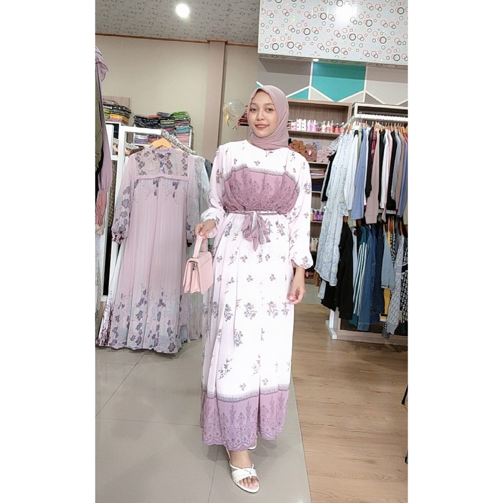 Anindya Fashion Presents Busana Muslim Wanita Gamis Raya 837 901 Motif Bunga Bahan Ceruti Full Furin