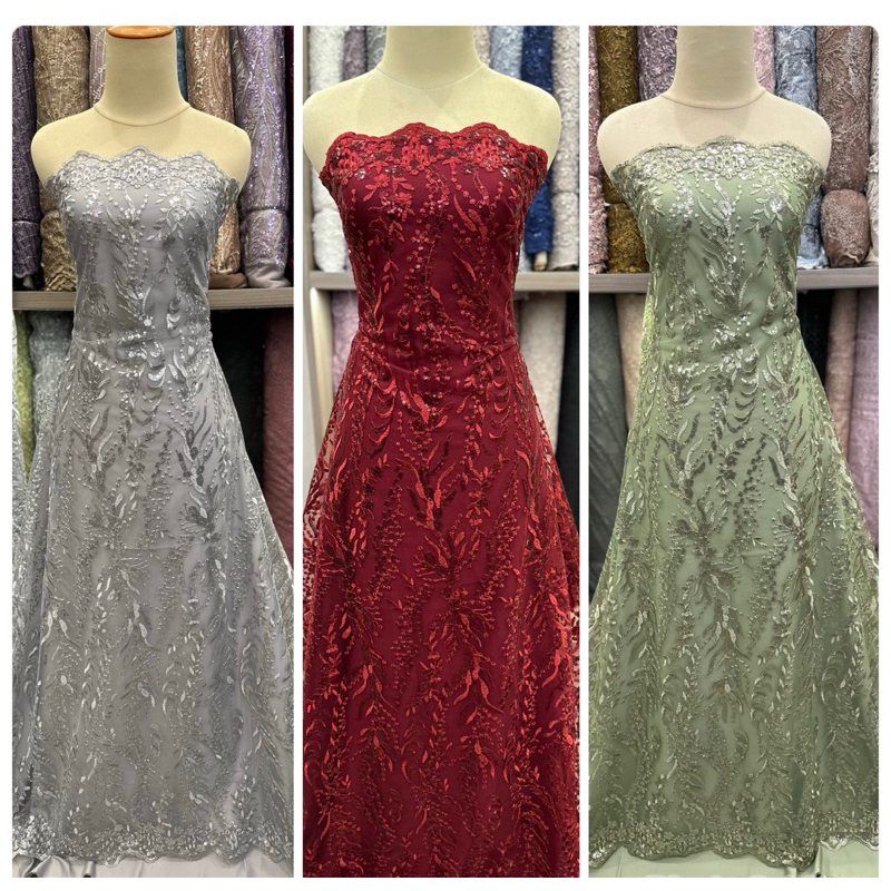 Bahan kain tile brokat brukat Bordir payet mewah Keva / bahan tunik / bahan kebaya