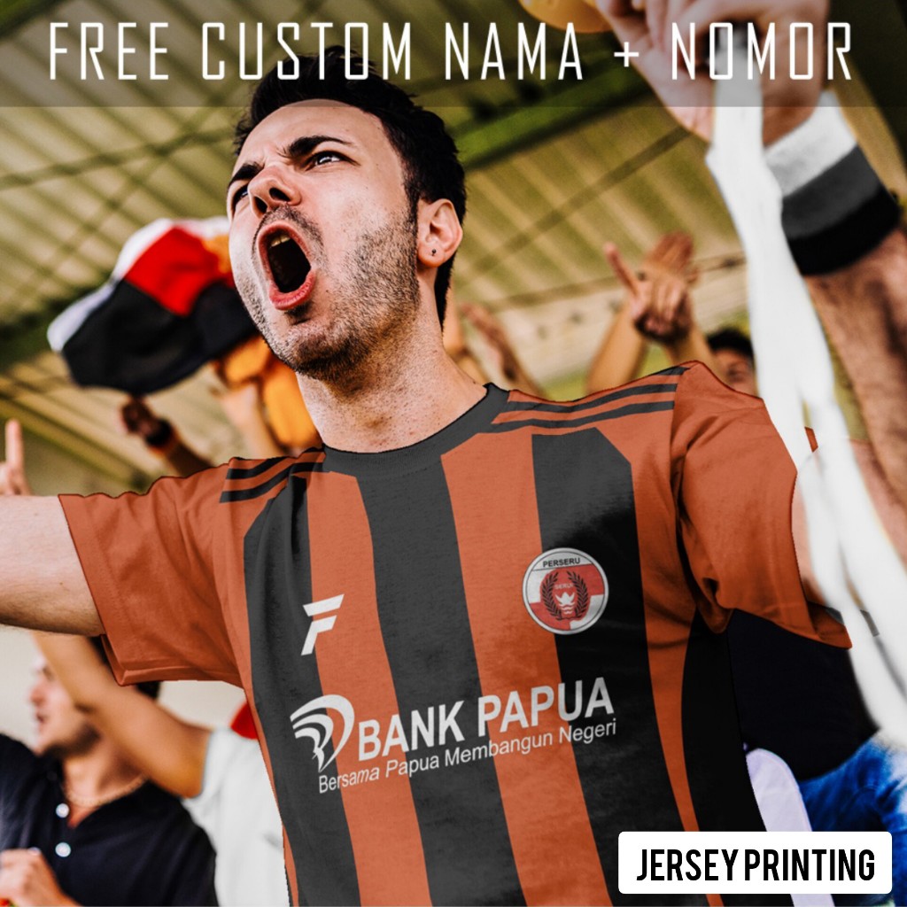 Kaos Bola Jersey Perseru Serui Klub Strip Garis Baju Custom Nama dan Nomor Punggung - 307