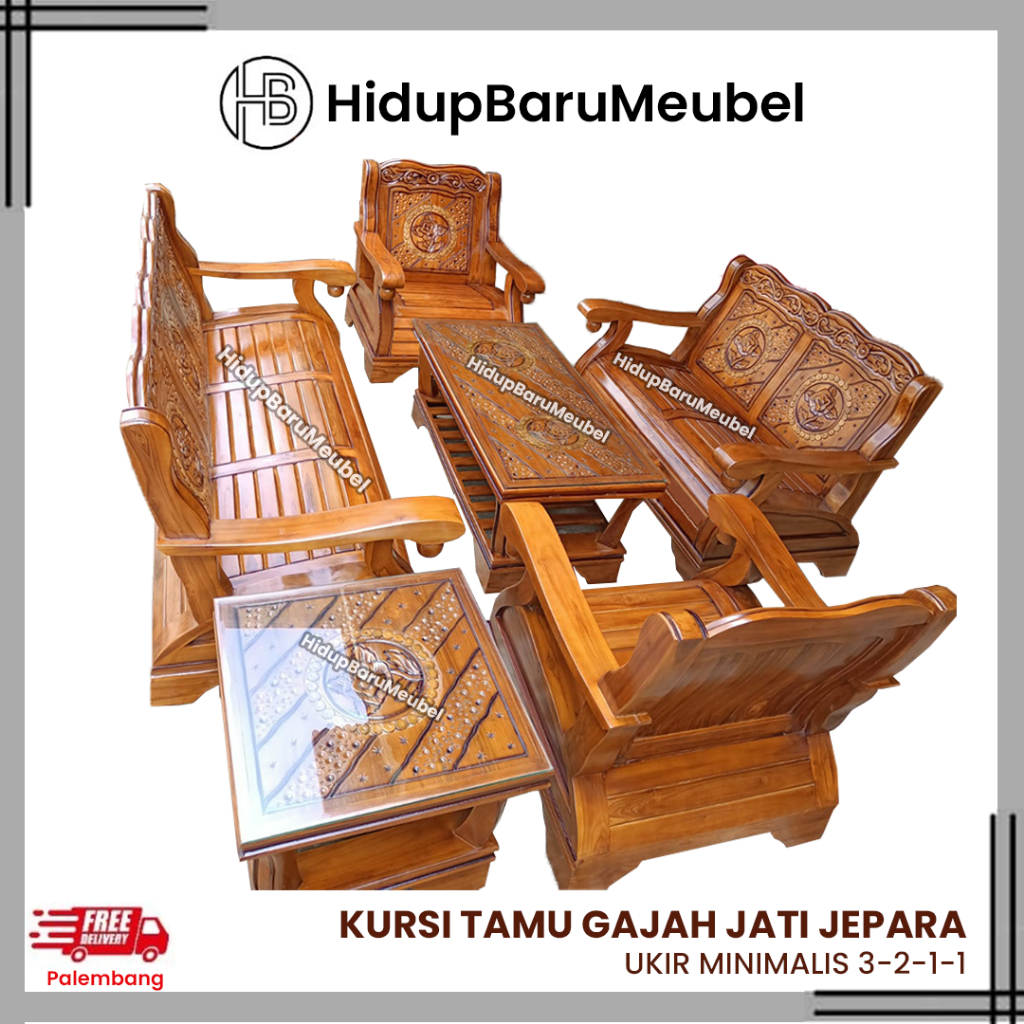 Kursi Tamu Gajah Jati Jepara / Korsi Ruang Tengah Tulang Minimalis / Sofa Ukir Simple Simpel Kokoh /