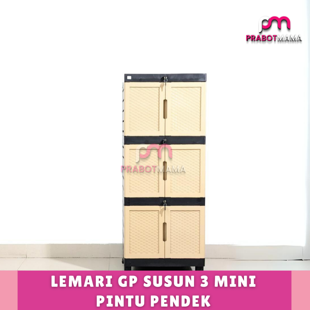 Lemari PH 3 & 4 Mini Premium Black Rotan2 Gunplast - PRABOTMAMA / Lemari Plastik Susun 3 dan Susun 4