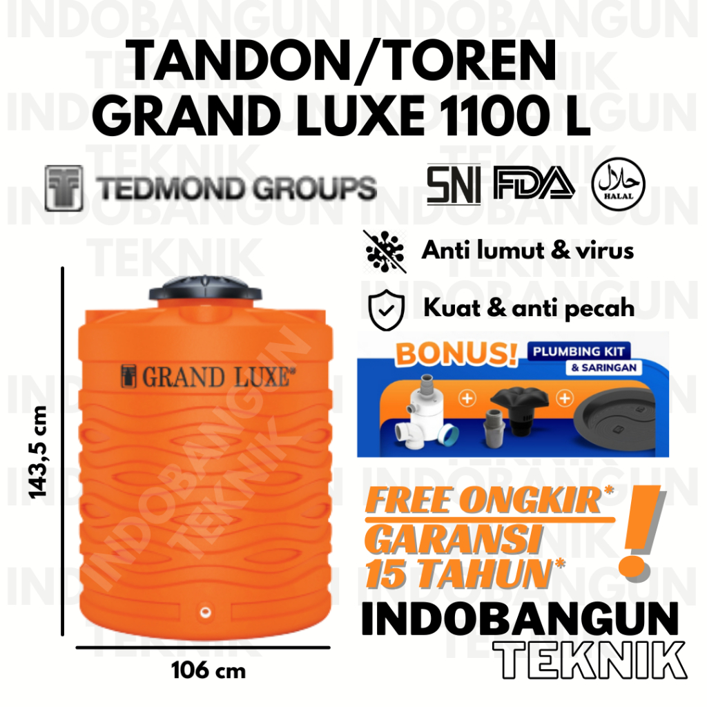 Tandon Toren Tangki Air Tedmond Grand Luxe 1100 1000 Liter Harga Murah Anti Lumut Garansi 15 Tahun