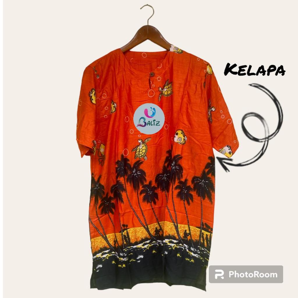 Baju pantai morif Kelapa Kura2 -- baju santai - baju khas pantai bali - baju barong - kaos barong - 