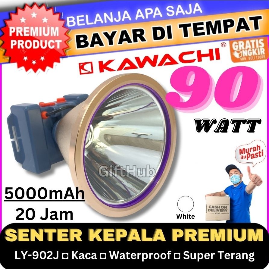 Senter Kepala Premium Kawachi 90w 90 Watt Super LED Super Terang LY-902J Waterproof Lithium Cas Reca
