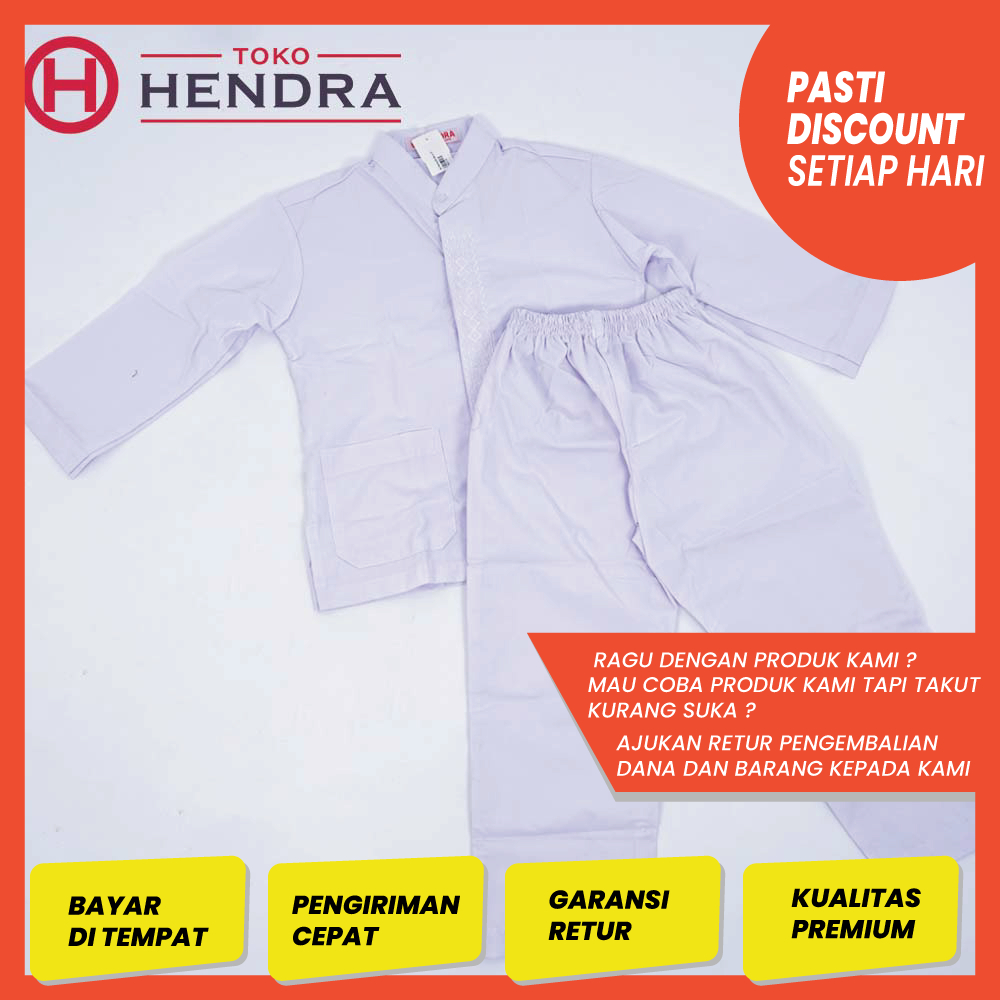 Baju Setelan Koko Anak Putih Lengan Panjang / TK-SD / Busana muslim /setelan koko anak