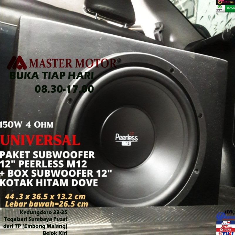 Paket 2in1 Subwoofer PEERLESS M12 12 inch 4 Ohm 150W dan Box Sub Woofer 12" Kotak Hitam Universal Ag