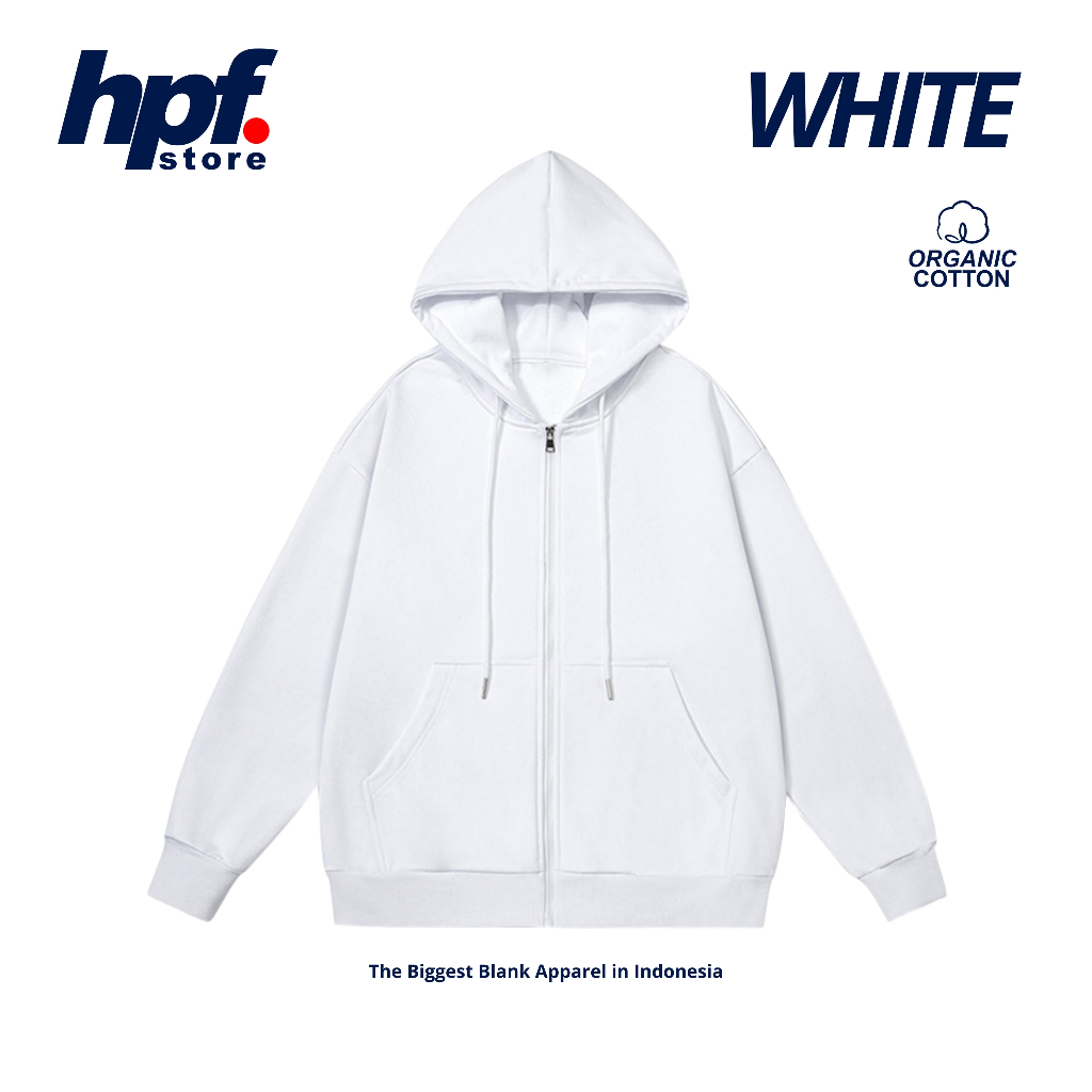 Jaket Polos Pria dan Wanita Zip Hoodie Warna PUTIH