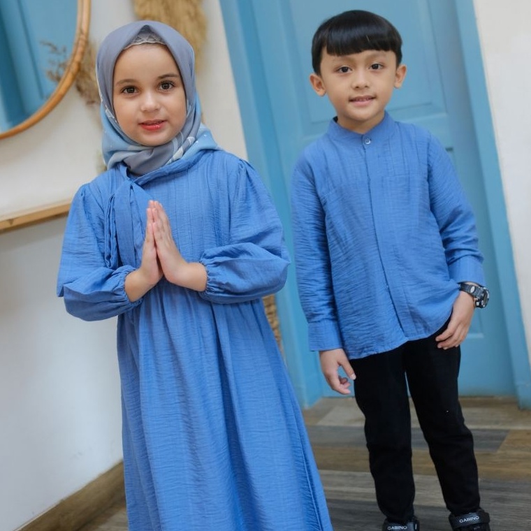 ART R77H Adam Hawa Family Couple Sarimbit Gamis Koko Ayah Ibu Anak Bayi Denim Blue