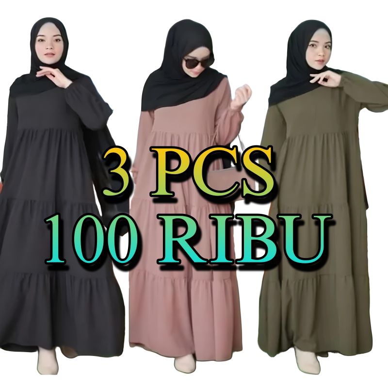 Diskon Murah 3 Pcs 100 Ribu.. Gamis Susun Jumbo / Gamis Pollycotton Gamis Rempel Tiga