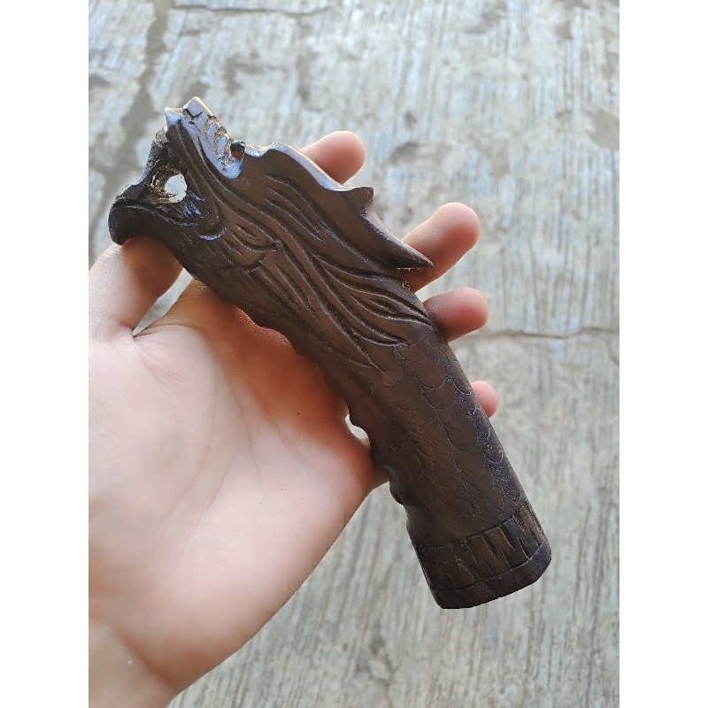 Gagang Golok/Gagang Bedog Kayu Sonokeling Type Lurus Model Ukir Naga Perlengkapan Berkebun Cantik