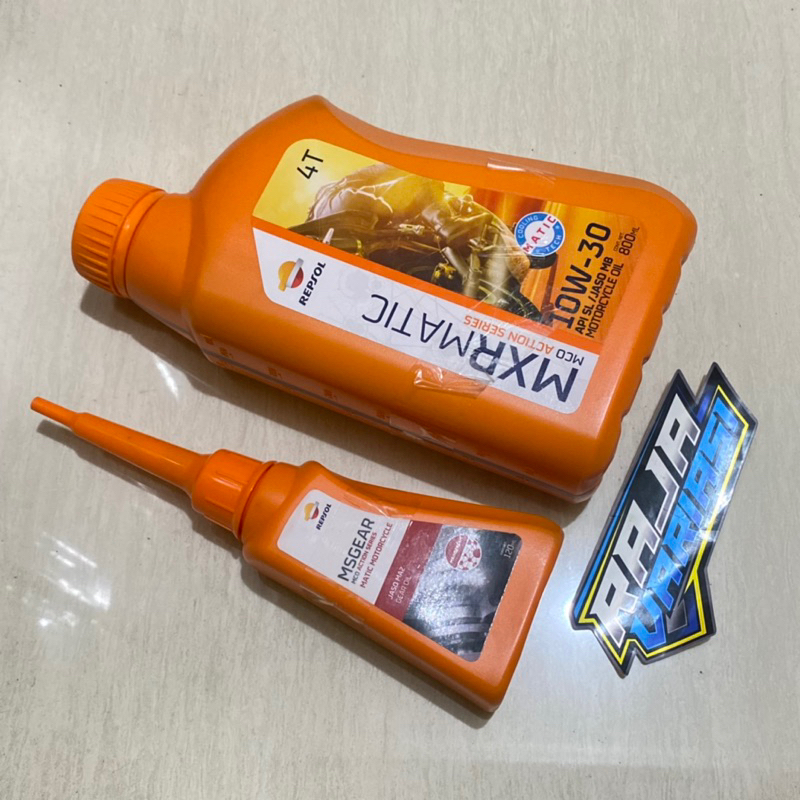 Paket Oli Repsol MXR Matic 0.8L + Repsol Gear Oil 120ml  Paket Oli Mesin Motor Matic Repsol MXR MATI