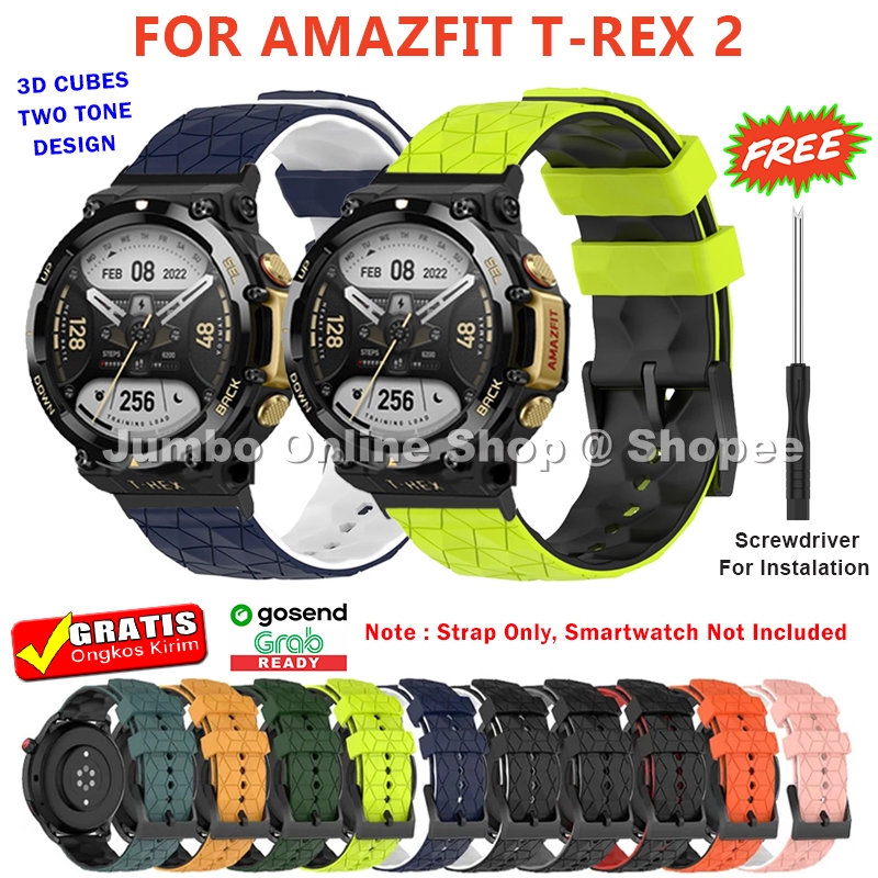 STRAP TALI JAM AMAZFIT T-REX 2 TREX 2 MODEL 3D CUBES TWO TONE RUBBER