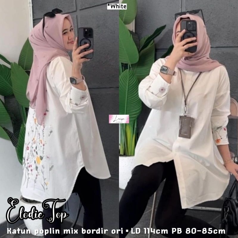 Elodic Top Kemeja Katun HQ kombinasi Bordir ORIGINAL