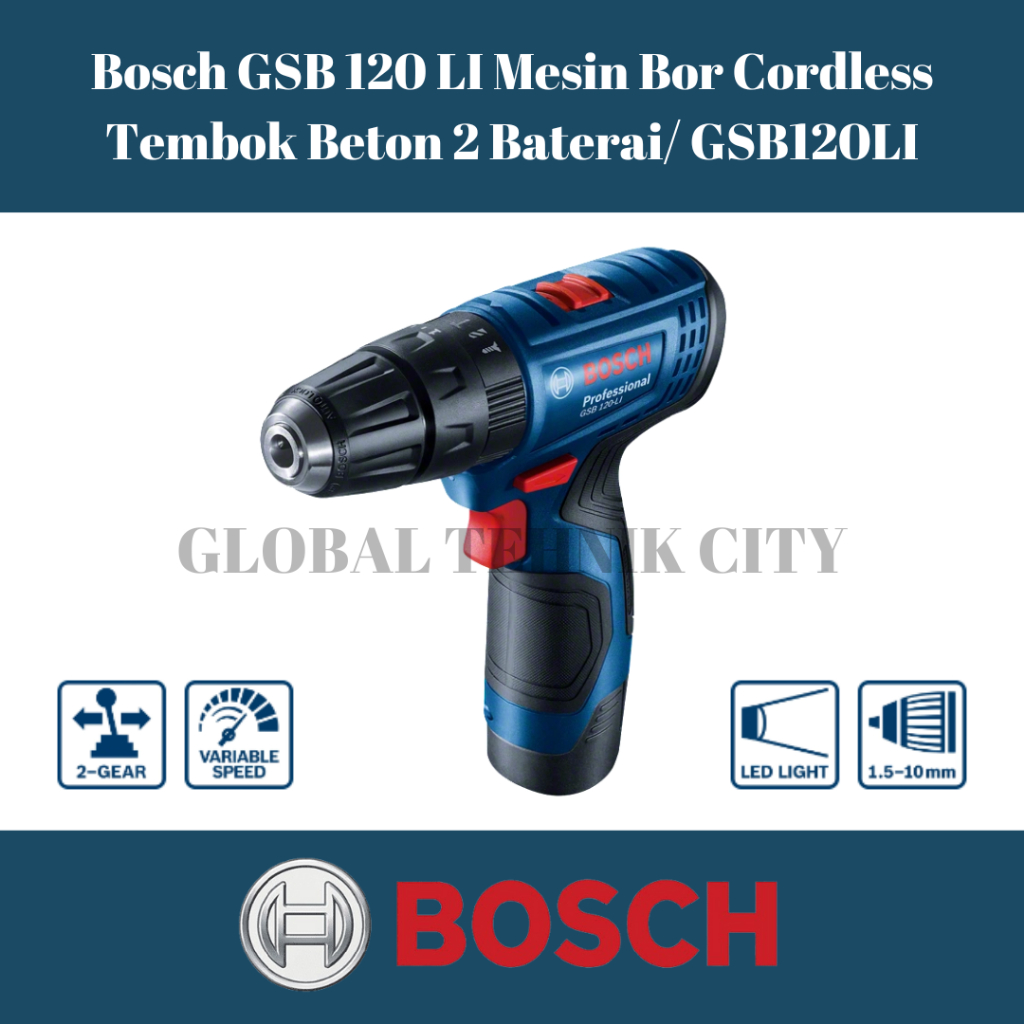 Bosch GSB 120 LI Mesin Bor Cordless  Tembok Beton 2 Baterai/ GSB120LI