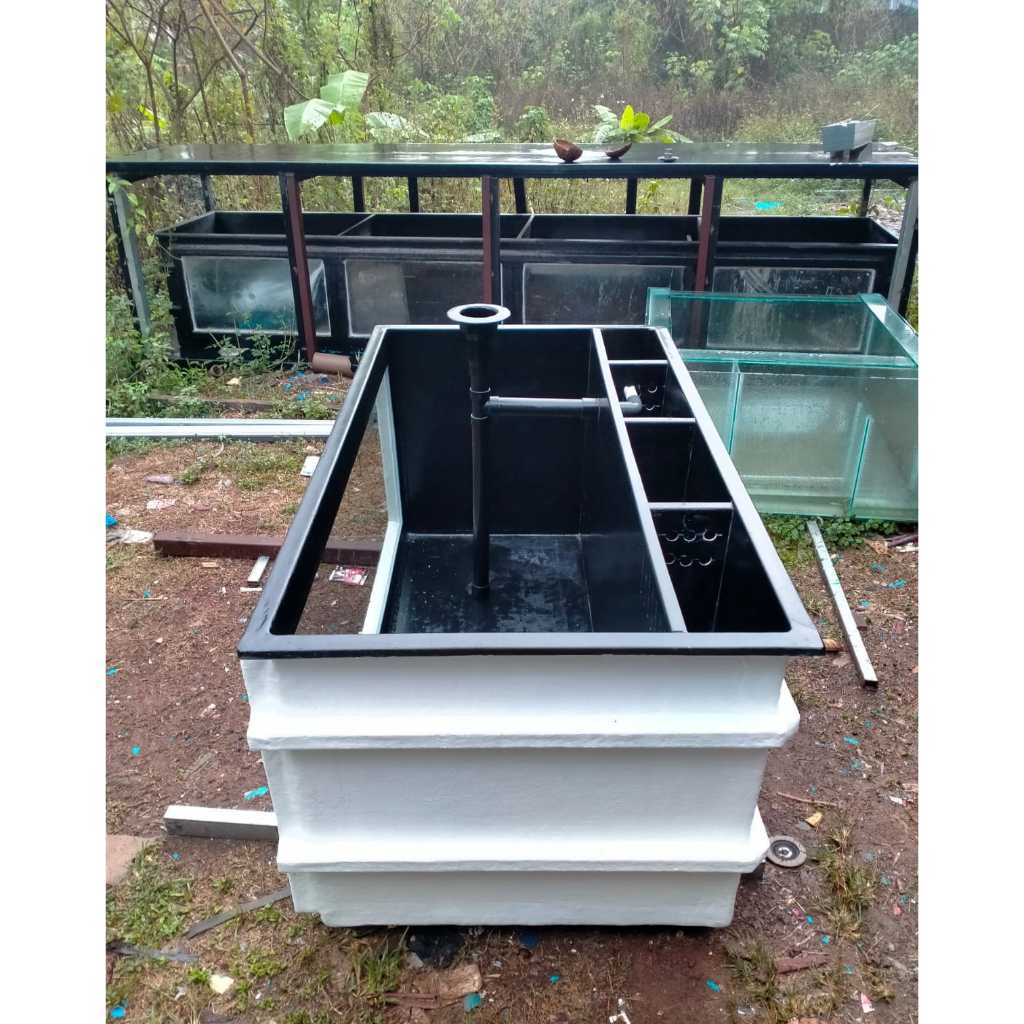 Kolam Ikan uk. 200x100x70 cm Kombinasi Kaca+ filtet //Aquarium Ikan hias Fiberglass Hitam-putih
