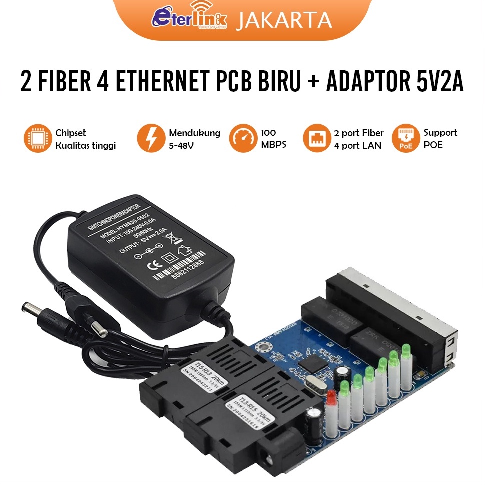 BIG SALE Konverter Ethernet Switch 2sc 4rj45 Fiber Optik Single e 4 RJ45 dan 2 SC Fiber 1  1M PCBA D