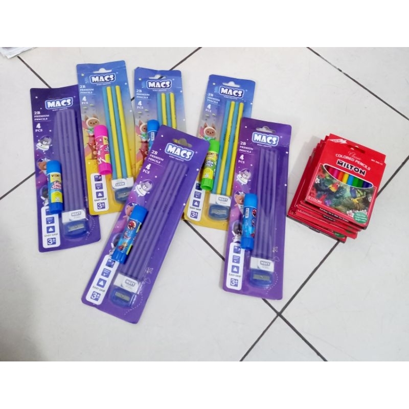 

Set alat tulis pensil MACS + lem + pensil warna