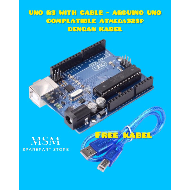 UNO R3 WITH CABLE - ARDUINO UNO COMPLATIBLE ATmega328p DENGAN KABEL