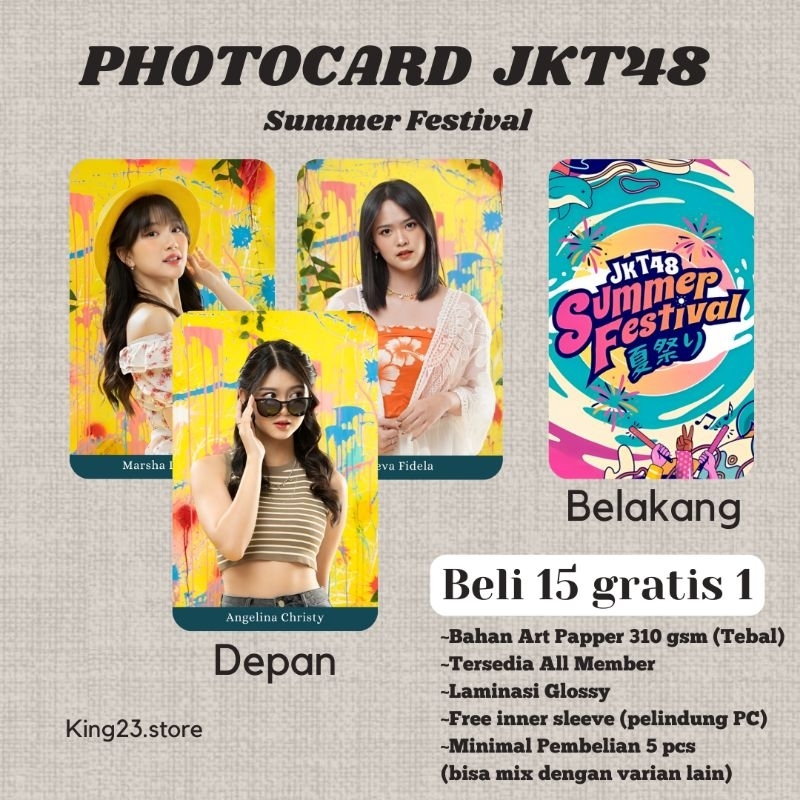 PC JKT48 Photocard Unofficial/Fanmade Edisi Summer Festival Adel,Zee,Freya,Greesel,Shani