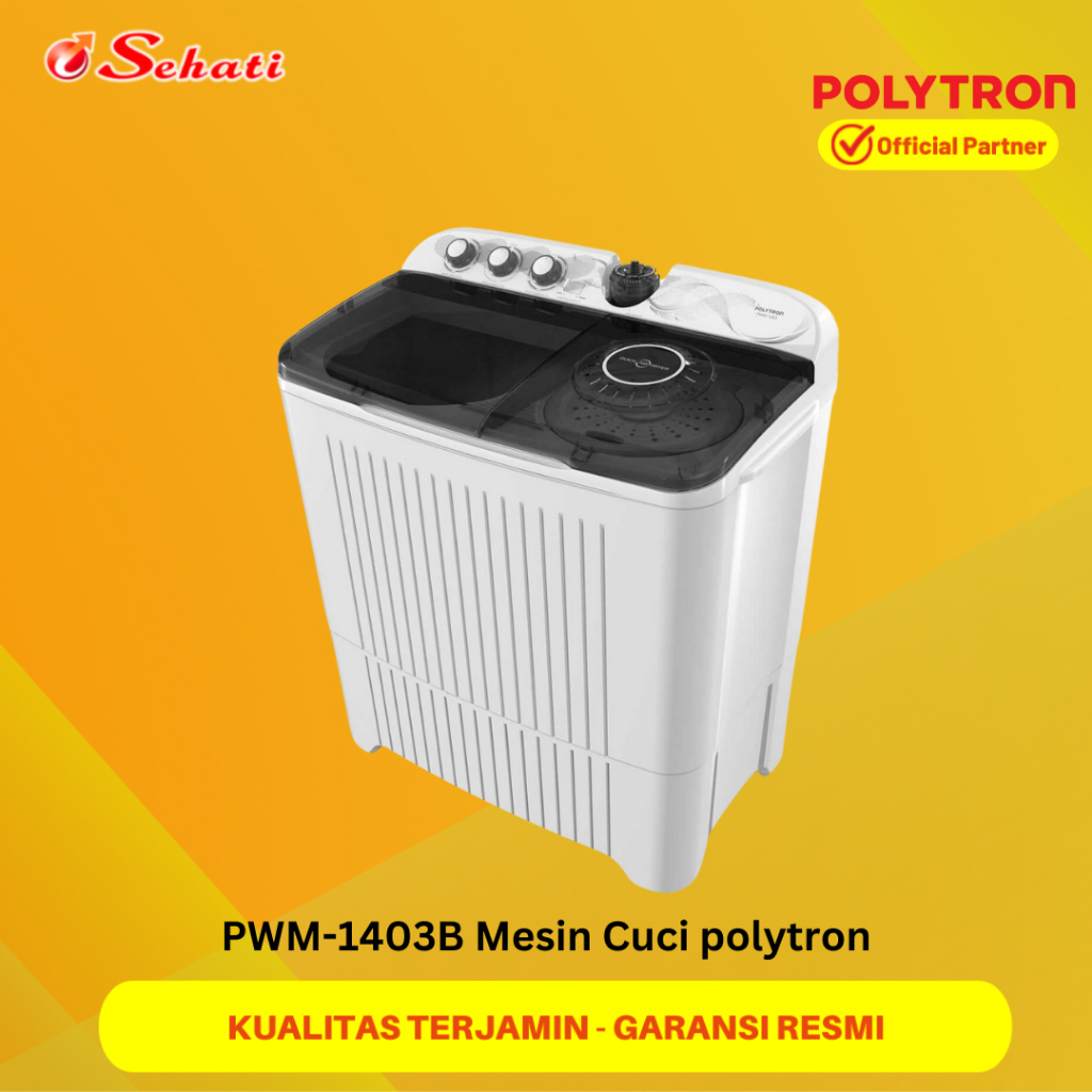 Mesin Cuci 2 Tabung  Polytron PWM-1403B Mesin Cuci polytron 14 kg Air Dryer Turtle Pulsator Water Fi