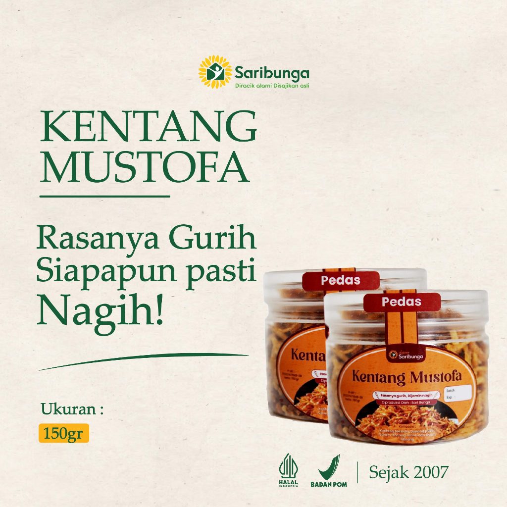 

Dapoer Saribunga - Kentang Mustofa Pedas Grade A+ - Kentang Mustofa Saribunga - Kentang Mustofa