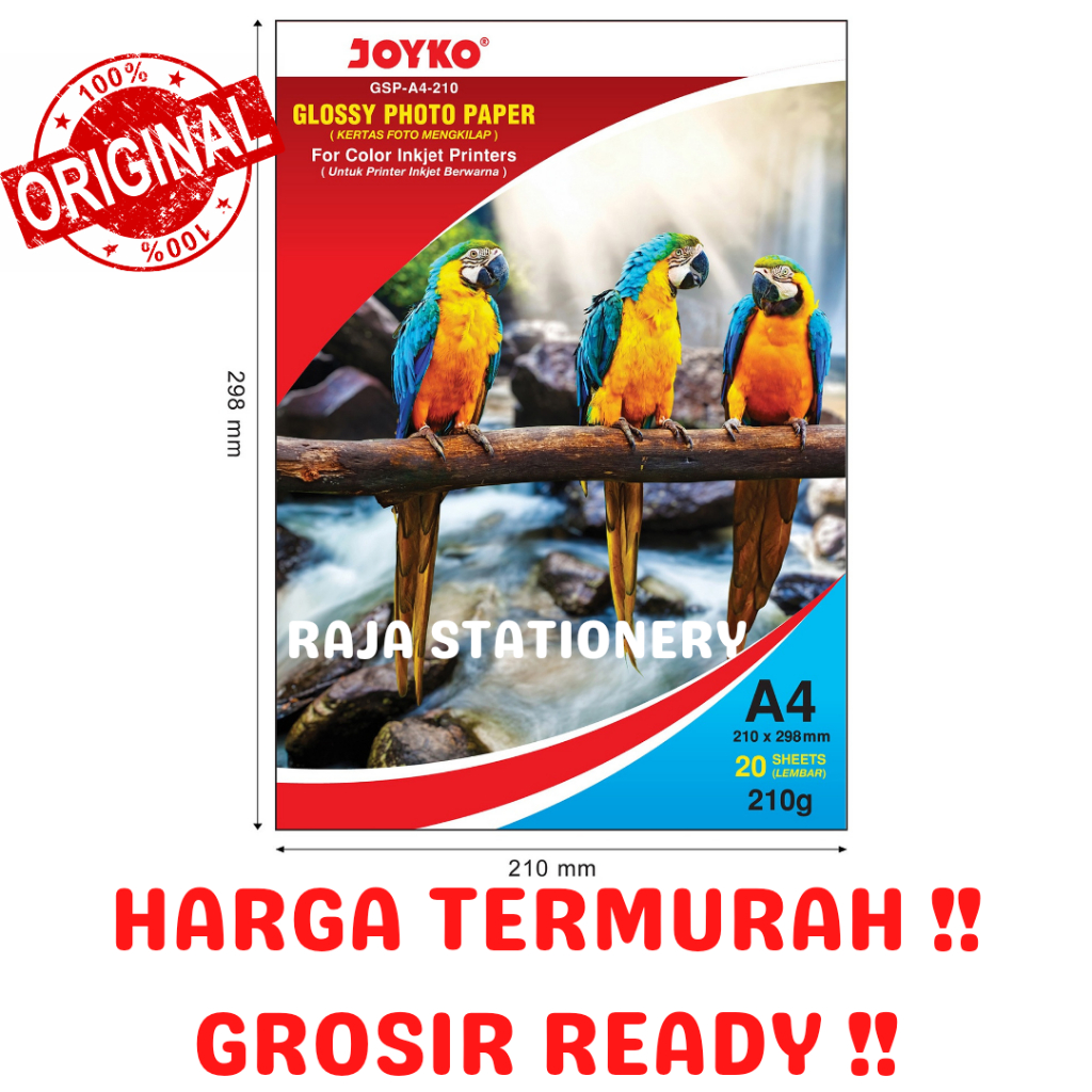 

JOYKO GLOSSY PHOTO PAPER A4 20 SHEET / KERTAS FOTO MENGKILAP A4 210GSM 20 LEMBAR GSP-A4-210