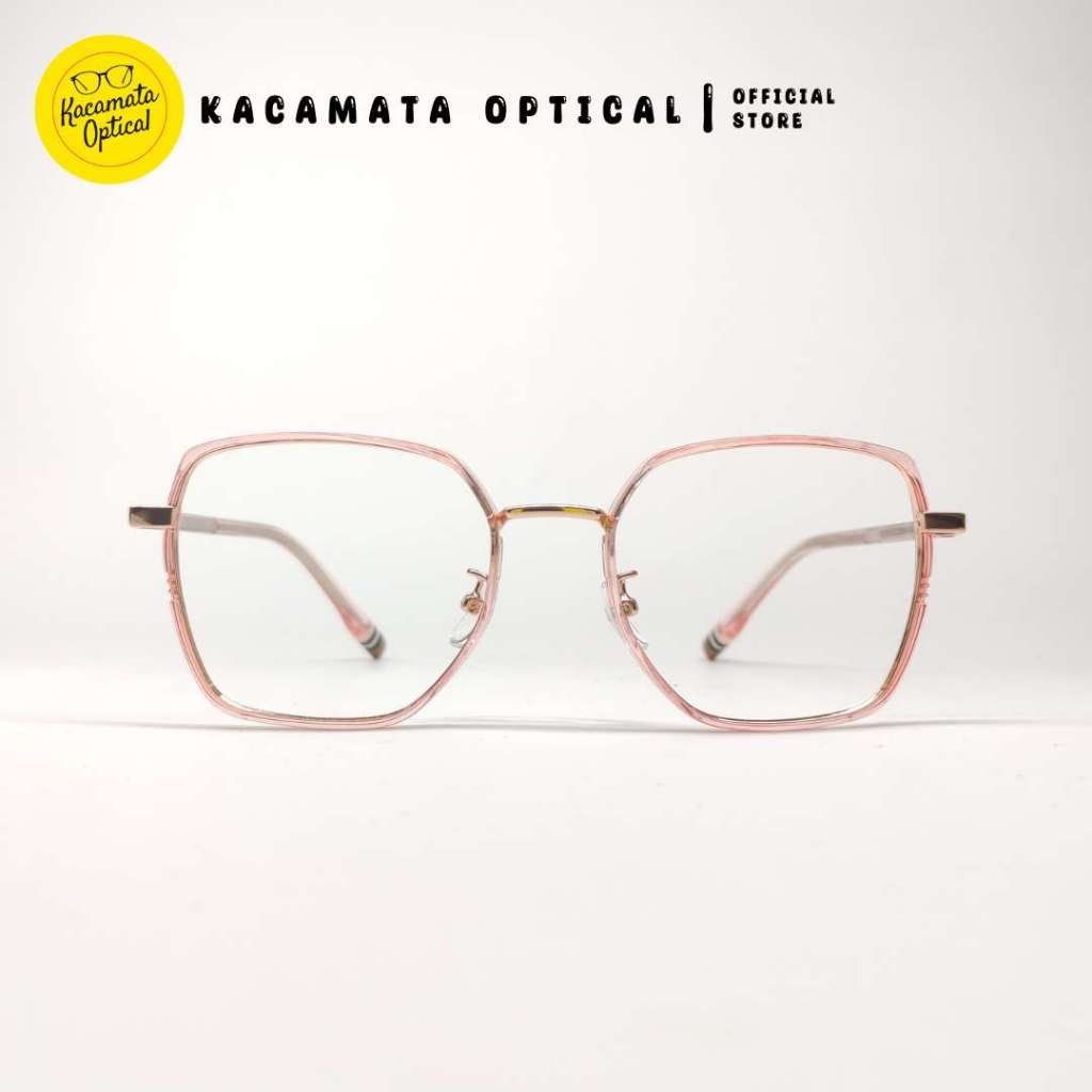 KACAMATA OPTICAL - Frame KMO2155 Kotak Bening Pink Besi Plastik