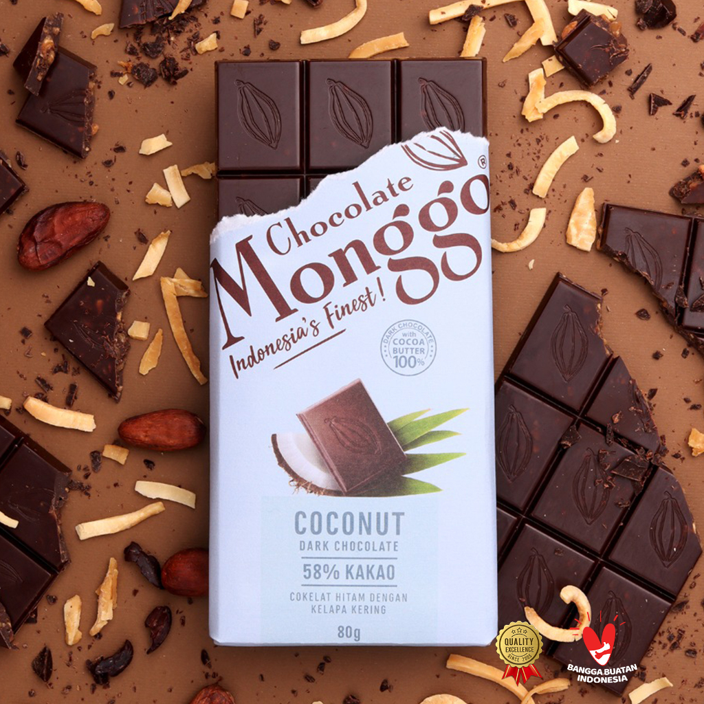 

Chocolate Monggo | Coconut & Dark Chocolate 80gr| Coklat Murni 100% Kakao butter | Kelapa & Cokelat Hitam | Snack Sehat