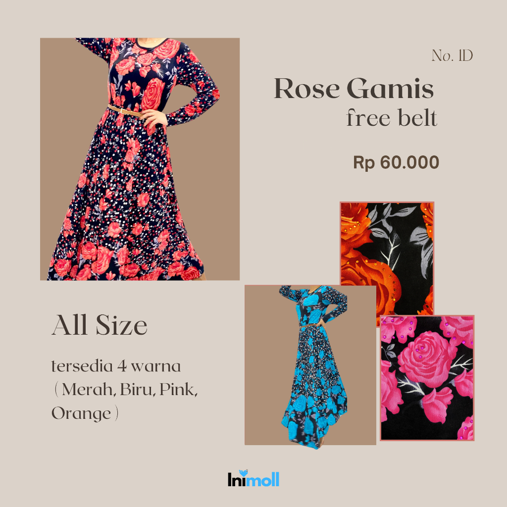 Gamis Kembang Rose cantik Bahan Tebal Lembut dan Adem
