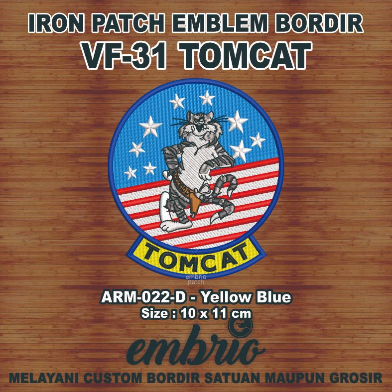 ARM-022-D - Patch Tomcatters VF-31 TOMCAT VF 31 Fighter Squad Back Thermo Sticky Blue Top Gun - Yell