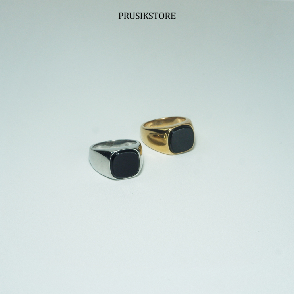 Cincin Batu Onyx Titanium Pria Cowok Keren Anti Karat