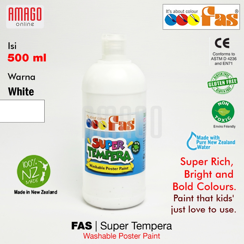 

FAS Super Tempera Washable Poster Paint Cat Lukis Cepat Kering Sekolah 500 ml - warna White 001