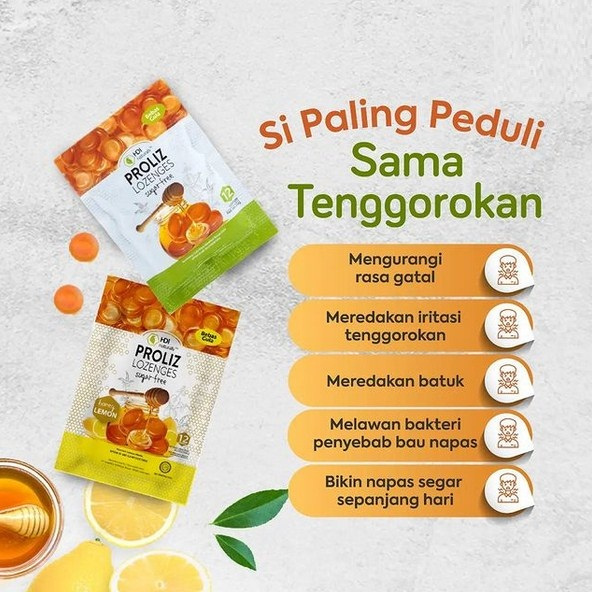 

Proliz Lozenges ORIGINAL HONEY LEMON permen hisap efektif MELEGAKAN & MENYEGARKAN MULUT, MENGATASI BAU MULUT, meredakan batuk, MENGHILANGKAN sariawan & sakit tenggorokan BEBAS GULA SUGAR FREE ANTI BAKTERI PERMEN MADU PROLIS PROLIZ LOZENGES