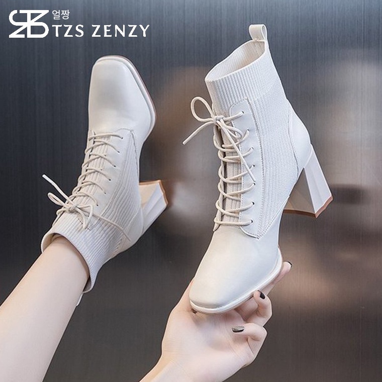 stok baru TZS Zenzy Clarine Heels  Sepatu Boots Heels Wanita  Boots Heels is  Boots Heels Chunky  Hi