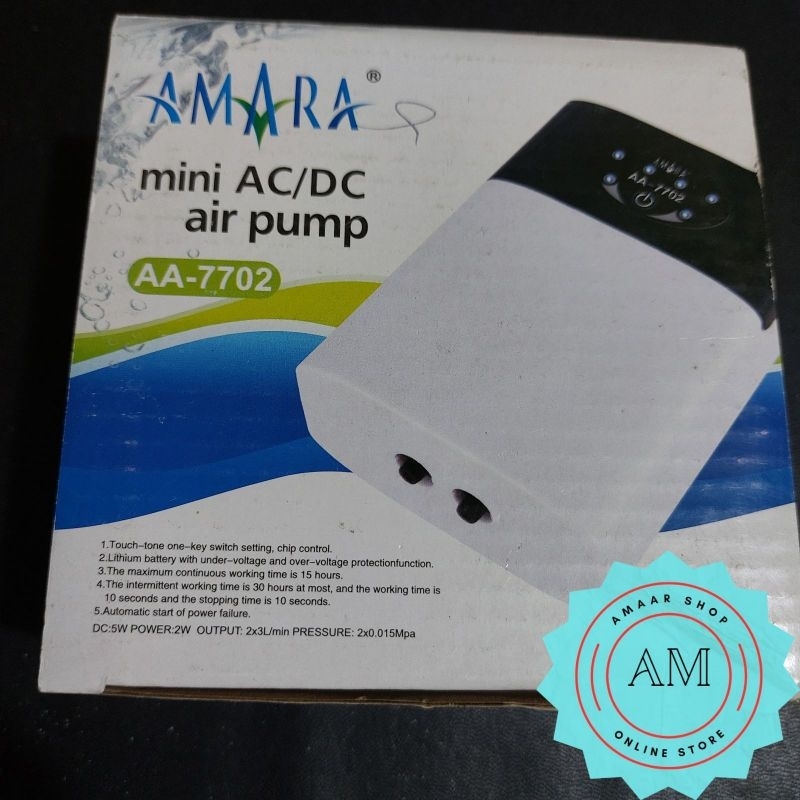 MESIN AERATOR 2 LUBANG ACDC AMARA AA-7702 / AMARA POMPA UDARA AC DC AERATOR AQUARIUM AA 7702 / MINI 