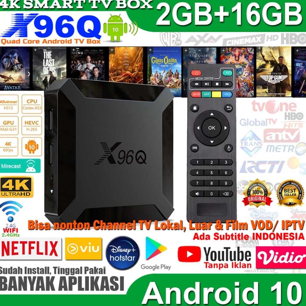 Terbaik X96Q TV Box Android 1 2GB 16GB Allwinner H313 Quad Core 4K 24G Wifi STB