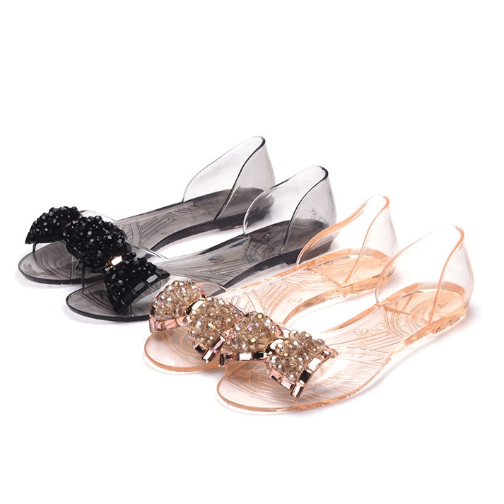 Terbaik Sepatu Sandal Flat Jelly Bening Wanita With Pita Mutiara 5534 364