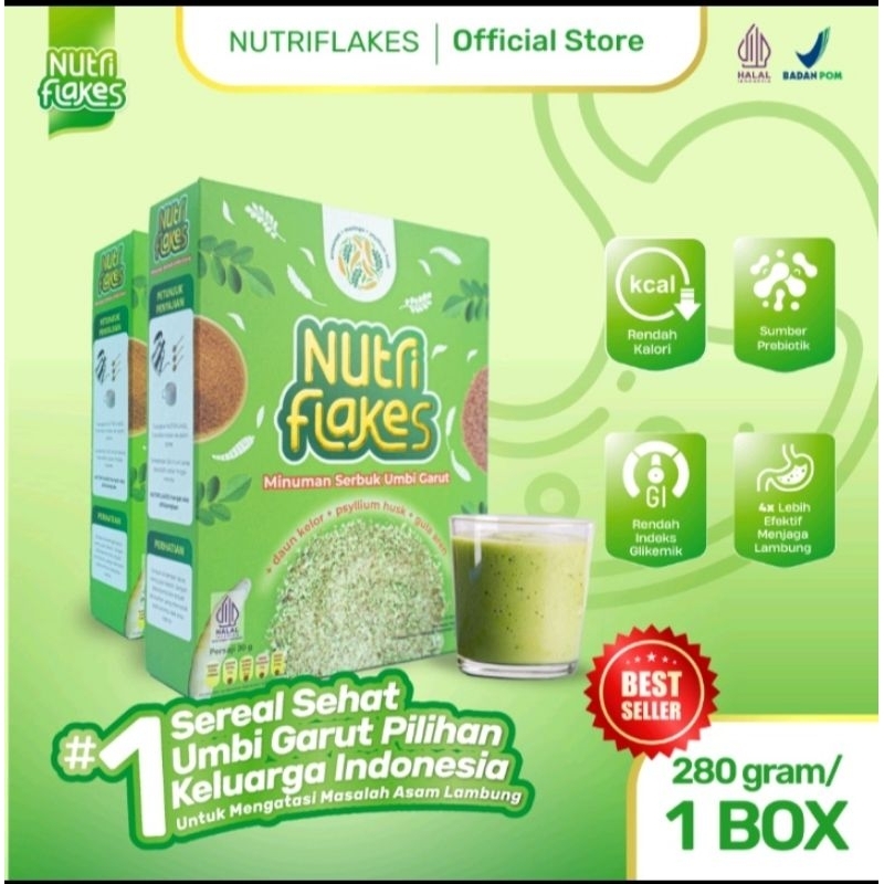 Nutriflakes original sereal umbi garut herbal terbaik mengobati asam lambung maag gerd dan kronis menambah protein dan melancarkan sistem pencernaan bpom
