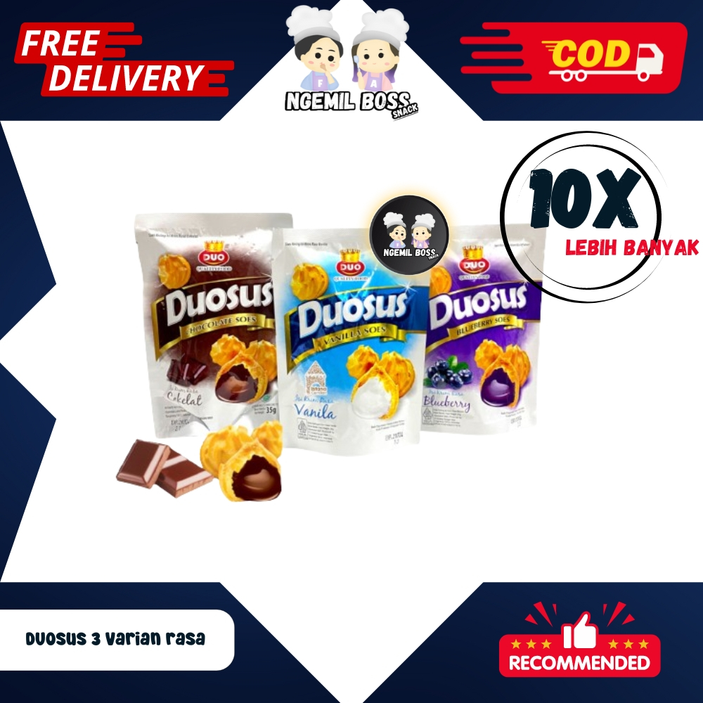 

Duosus BELI 10 LEBIH HEMAT Kue Soes Kering Cokelat/Vanilla/Blueberry Netto 30gr