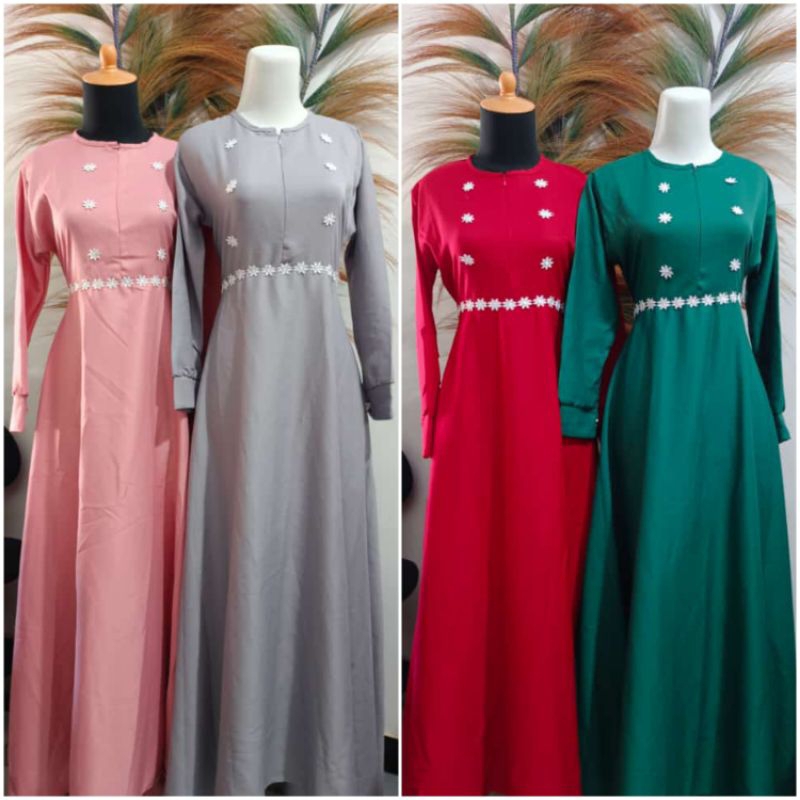 GAMIS LEBARAN WANITA MUSLIMAH RENDA BUNGA