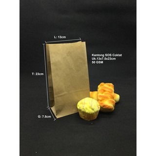 Kantong Kertas Coklat Packaging Makanan SOS 13x7x23 Kantong Souvenir Bungkus Roti Boy, Kebab Kertas