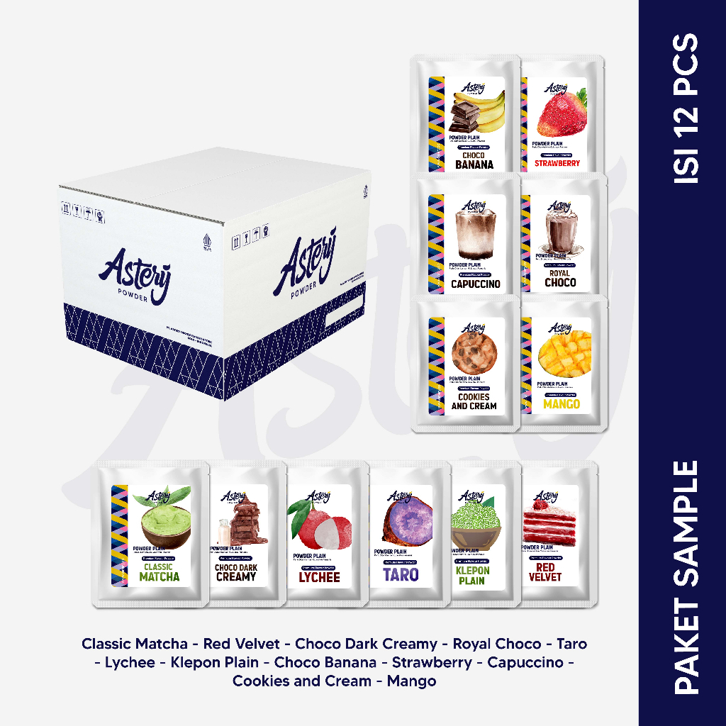 

ASTERY POWDER PLAIN PAKET SAMPLE BUBUK MINUMAN RASA - 12 VARIAN POWDER DRINK FREE BOX