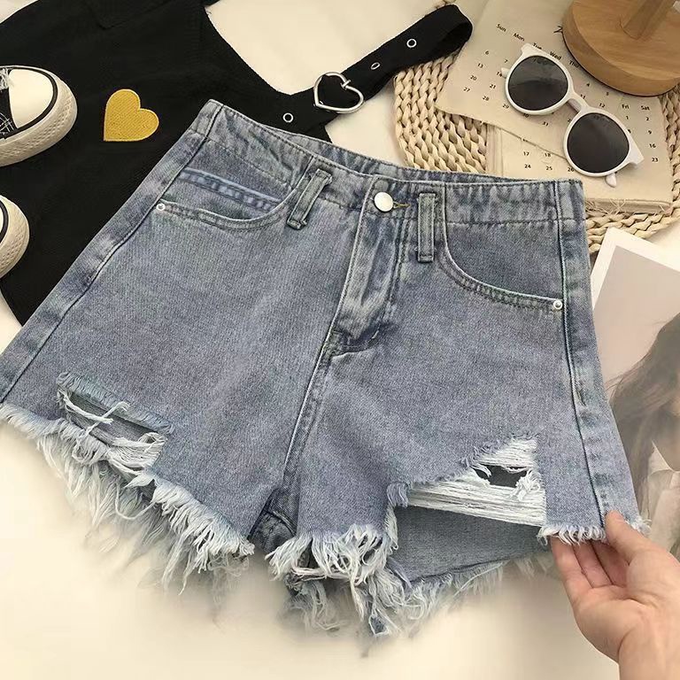 JOC489  READY STOK  Fashion wanita celana jeans pendek wanita celana jeans sobek ripped jeans wanita